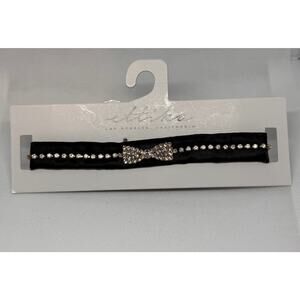 NEW ETTIKA ANTHROPOLOGY Black Satin Cubic Zirconia Bow Choker Necklace